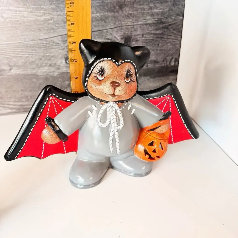 Vintage Halloween Ceramic Bear in Bat Costume Mold Figurine Statue 8